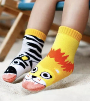 PALS SOCKS Brand Unisex LION & ZEBRA Mismatched Gripper Bottom Socks (CHOOSE SIZE) - Novelty Socks for Less