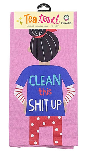 FUNATIC Brand Kitchen Tea Towel ‘CLEAN THIS SHIT UP’ - Novelty Socks for Less