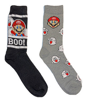 SUPER MARIO Men’s 2 Pair Of HALLOWEEN Socks Says ‘BOO’ - Novelty Socks for Less
