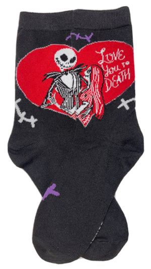 DISNEY THE NIGHTMARE BEFORE CHRISTMAS LADIES VALENTINES DAY 3 PAIR OF SOCKS ‘LOVE YOU TO DEATH’ - Novelty Socks for Less