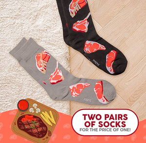 FOOZYS BRAND Mens 2 Pair Of CUTS OF STEAK/MEAT SOCKS - Novelty Socks for Less