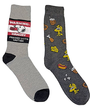PEANUTS Men’s 2 Pair Of Socks ‘WARNING HANGRY PROCEED WITH CAUTION’ - Novelty Socks for Less