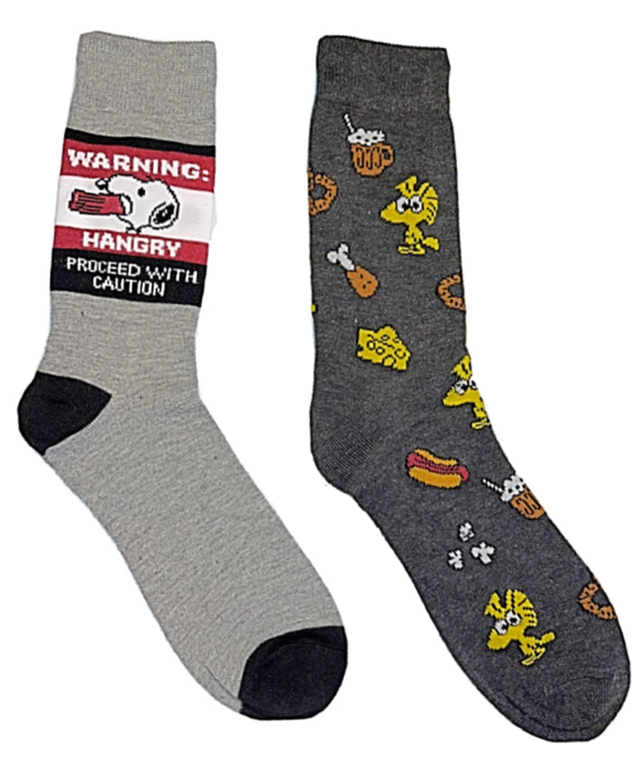 PEANUTS Men’s 2 Pair Of Socks SNOOPY & WOODSTOCK ‘WARNING HANGRY PROCEED WITH CAUTION’