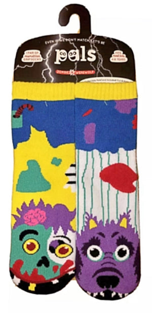 PALS SOCKS Brand KIDS ZOMBIE & WEREWOLF MISMATCHED GRIPPER SOCKS - Novelty Socks for Less