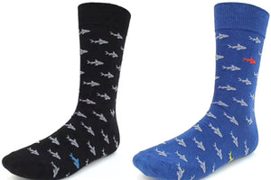 Parquet Brand Men’s SHARKS SOCKS (CHOOSE COLOR BLUE OR BLACK) - Novelty Socks for Less