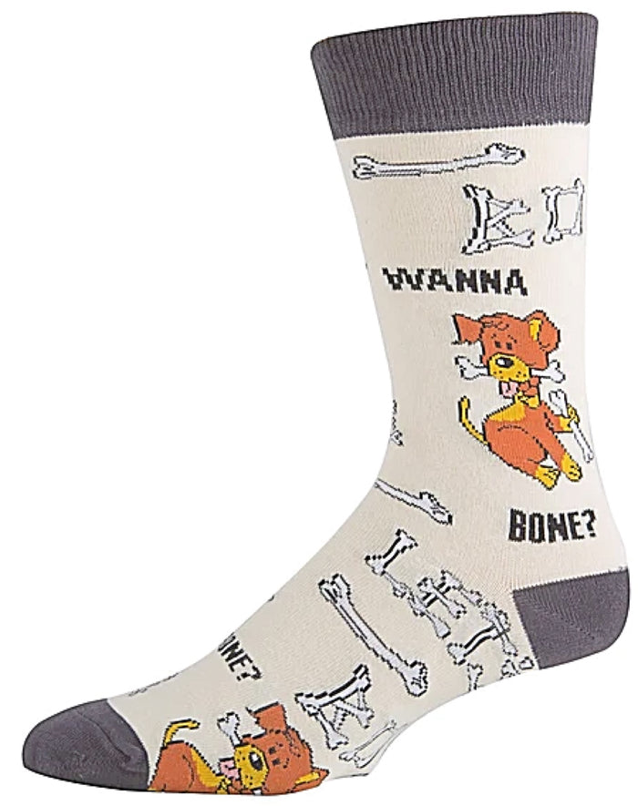 OOOH YEAH Brand Men’s DOG Socks ‘WANNA BONE?’