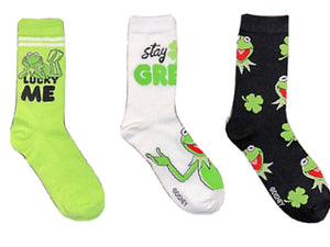 THE MUPPETS Ladies ST. PATRICKS DAY 3 Pair Of Socks KERMIT THE FROG ‘STAY GREEN’ - Novelty Socks for Less