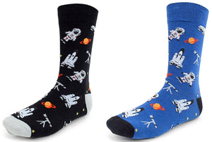 Parquet Brand Men’s ASTRONAUTS, TELESCOPES & PLANETS SOCKS (CHOOSE COLOR BLUE OR BLACK) - Novelty Socks for Less