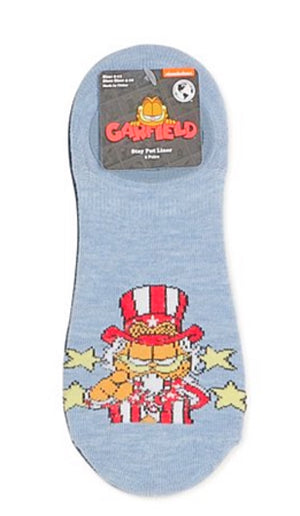 GARFIELD & ODIE Ladies 2 Pair Of Stay Put Liner Socks PATRIOTIC GARFIELD - Novelty Socks for Less