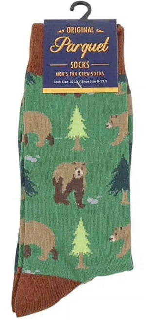 PARQUET Mens GREEN With BROWN BEAR Socks - Novelty Socks for Less