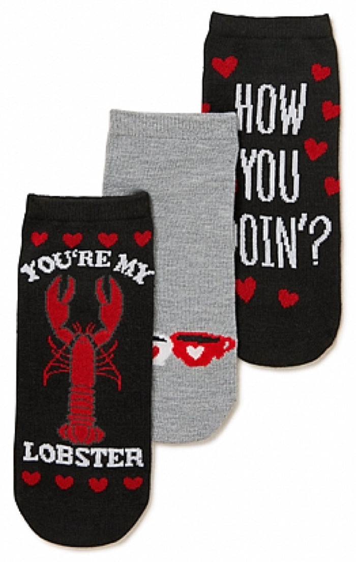 FRIENDS TV SHOW LADIES VALENTINES DAY 3 Pair Of No Show Socks 'YOU'RE MY LOBSTER'