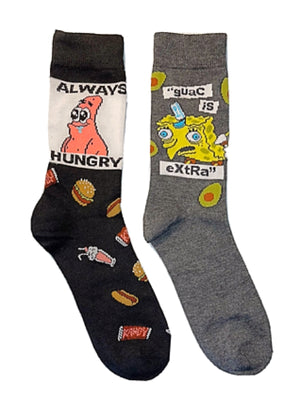 SPONGEBOB SQUAREPANTS Men’s 2 Pair Socks 'GUAC IS EXTRA' 'ALWAYS HUNGRY' - Novelty Socks for Less