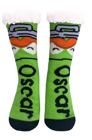SESAME STREET Ladies OSCAR THE GROUCH Sherpa Lined Gripper Bottom Slipper Socks - Novelty Socks for Less