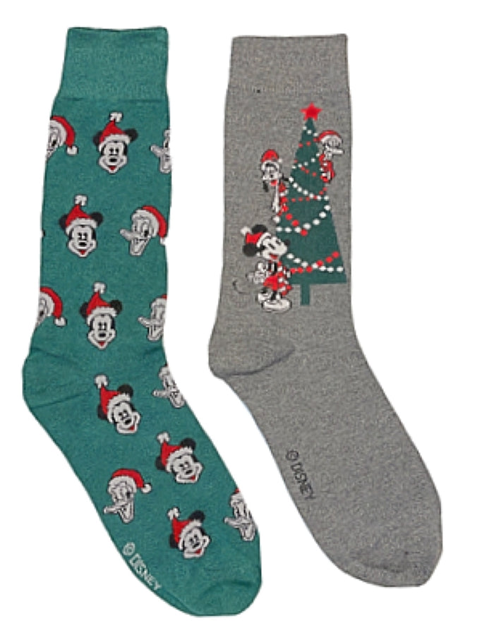 DISNEY Men’s 2 Pair Of CHRISTMAS Socks MICKEY, DONALD DUCK & GOOFY