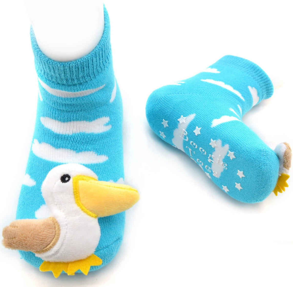 BOOGIE TOES Unisex Baby PELICAN BIRD Rattle GRIPPER BOTTOM Socks By PIERO LIVENTI - Novelty Socks for Less