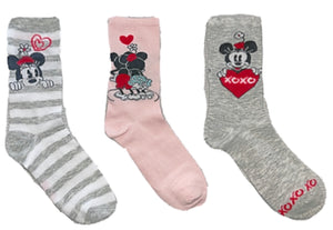 DISNEY Ladies 3 Pair Of VALENTINES Socks MICKEY & MINNIE - Novelty Socks for Less