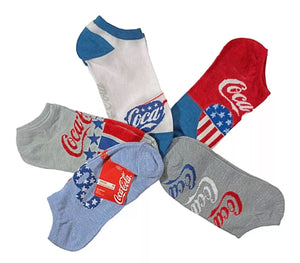COCA COLA Ladies 5 Pair Of No Show PATRIOTIC Socks - Novelty Socks for Less