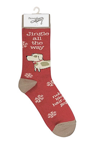 PRIMITIVES BY KATHY Unisex DOG Socks ‘JINGLE ALL THE WAY NOBODY LIKES A HALF-ASS JINGLER’ - Novelty Socks for Less