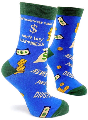 FABDAZ Brand Ladies WHOEVER SAID MONEY CAN’T BUY HAPPINESS NEVER PAID FOR A DIVORCE Socks - Novelty Socks for Less