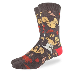 GOOD LUCK SOCK Brand Men’s SQUIRREL SOCKS WITH ACORNS & LEAVES - Novelty Socks for Less