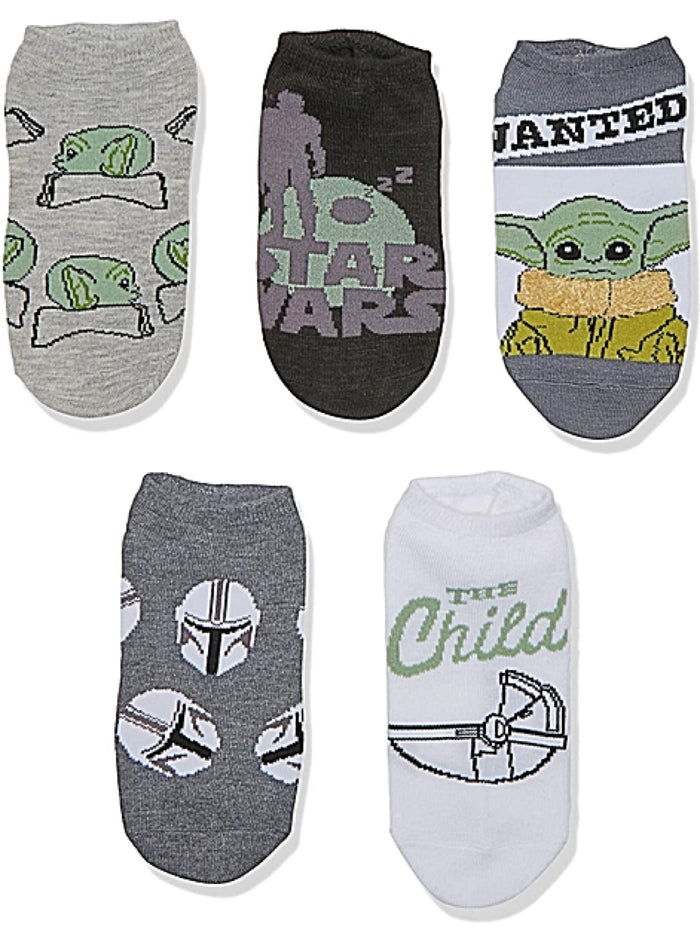 STAR WARS Ladies BABY YODA 5 Pair No Show Socks ‘WANTED’ With FUZZY SCARF