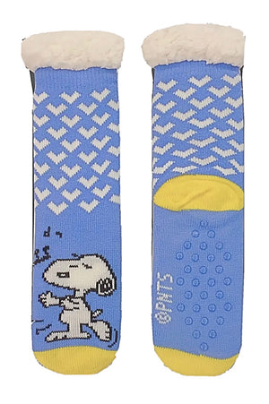 PEANUTS Ladies CHARLIE BROWN Sherpa Lined Gripper Bottom Slipper Socks With SNOOPY - Novelty Socks for Less