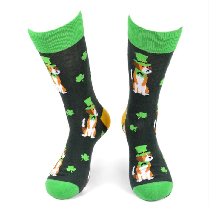 PARQUET BRAND Men's Saint Patrick's Day Socks DOGS & SHAMROCKS