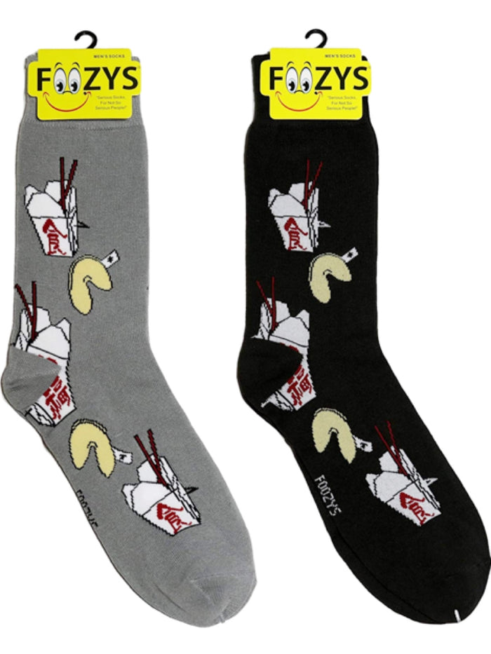 FOOZYS Brand Men's 2 Pair Of CHINESE FOOD Socks FORTUNE COOKIES,TAKE OUT BOX
