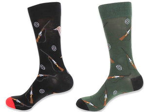 Parquet Brand Men’s HUNTING Socks SHOTGUNS, TARGETS, (CHOOSE COLOR GREEN OR BLACK) - Novelty Socks for Less