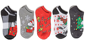 PEANUTS Ladies 5 Pair Of SNOOPY CHRISTMAS No Show Socks - Novelty Socks for Less