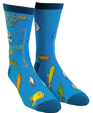 CRAZY DOG Brand Men’s FISHING Socks ‘I'M SO GOOD WITH MY ROD I MAKE FISH COME’ - Novelty Socks for Less