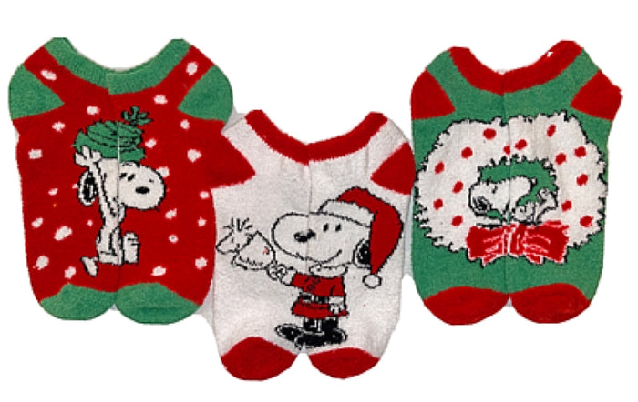 PEANUTS LADIES CHRISTMAS 3 PAIR OF CUSHION ANKLE SOCKS