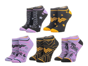 DC COMICS WONDER WOMAN Ladies 5 Pair Of Ankle Socks WW84 BIOWORLD Brand - Novelty Socks for Less