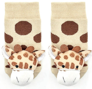 BOOGIE TOES Unisex Baby GIRAFFE RATTLE GRIPPER BOTTOM SOCKS By PIERO LIVENTI - Novelty Socks for Less