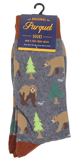 PARQUET Men's Gray with BROWN BEAR Socks - Novelty Socks for Less
