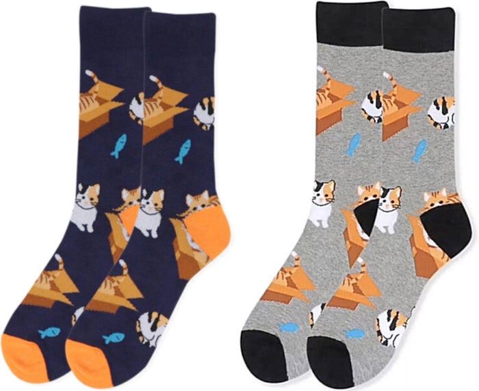 PARQUET Brand Men's CATS IN CARDBOARD BOXES Socks (CHOOSE COLOR)