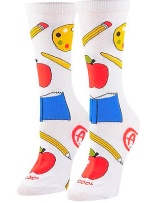 COOL SOCKS BRAND LADIES TEACHER SOCKS With APPLE, RULER, A+ - Novelty Socks for Less