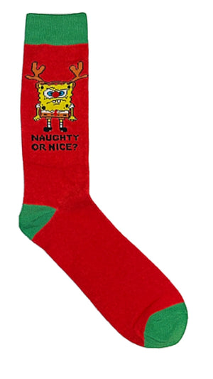 SPONGEBOB SQUAREPANTS Mens CHRISTMAS Socks ‘NAUGHTY OR NICE’ - Novelty Socks for Less