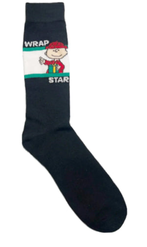 PEANUTS MEN’S CHARLIE BROWN CHRISTMAS ‘WRAP STAR’ Socks - Novelty Socks for Less