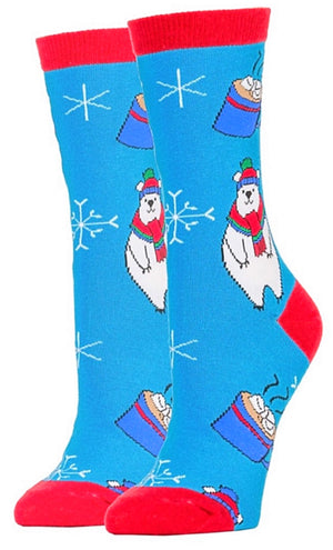 OOOH YEAH Brand Ladies CHRISTMAS POLAR BEAR Socks With HOT COCOA - Novelty Socks for Less