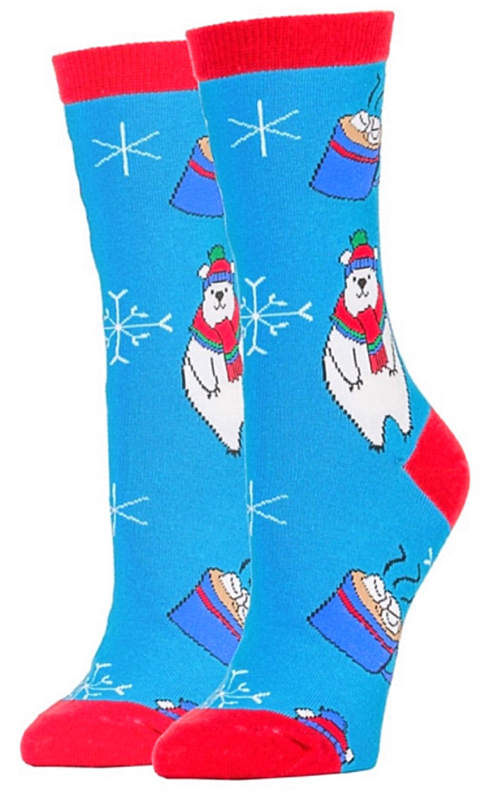 OOOH YEAH Brand Ladies CHRISTMAS POLAR BEAR Socks With HOT COCOA