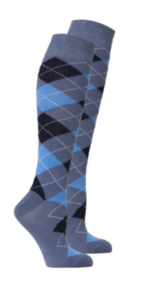 SOCKS N SOCKS Brand Ladies BLUE ARGYLE PATTERN Knee High Socks - Novelty Socks for Less