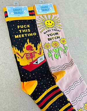 GROOVY THINGS Brand Men’s ‘FUCK THIS MEETING’ Socks - Novelty Socks for Less