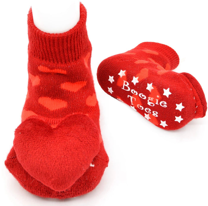BOOGIE TOES Unisex Baby HEARTS RATTLE GRIPPER BOTTOM SOCKS By PIERO LIVENTI