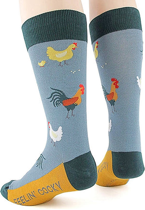 FOOT TRAFFIC Brand Men’s ROOSTERS & CHICKENS Socks ‘FEELIN’ COCKY’ - Novelty Socks for Less