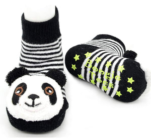 BOOGIE TOES Unisex Baby PANDA BEAR RATTLE GRIPPER BOTTOM SOCKS By PIERO LIVENTI - Novelty Socks for Less
