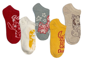 DISNEY LADIES LILO & STITCH THANKSGIVING HARVEST 5 Pair Of No Show Socks - Novelty Socks for Less