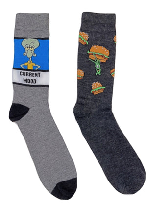 SPONGEBOB SQUAREPANTS Men’s 2 Pair Of Socks SQUIDWARD ‘CURRENT MOOD’ - Novelty Socks for Less