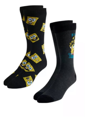 SPONGEBOB SQUAREPANTS Mens 2 Pair Socks ‘IT’S HIP TO BE SQUARE’ - Novelty Socks for Less