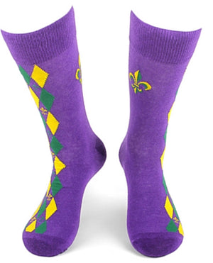 PARQUET Brand Men’s MARDI GRAS Socks (CHOOSE COLOR GREEN OR PURPLE) - Novelty Socks for Less